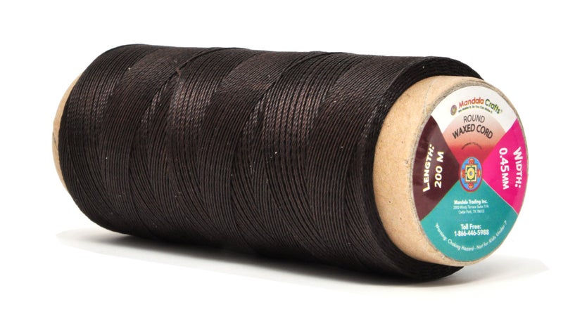 Mandala Crafts Chocolate Brown Round Waxed Thread for Leather Sewing - 219 Yds 200M 0.45mm Polyester Leather Thread String Waxed Cord for Leatherwork, Beading, Bookbinding, Hand Stitching - Image 1